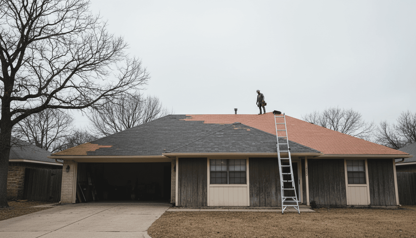 Residential roof replacement in progress in Dallas