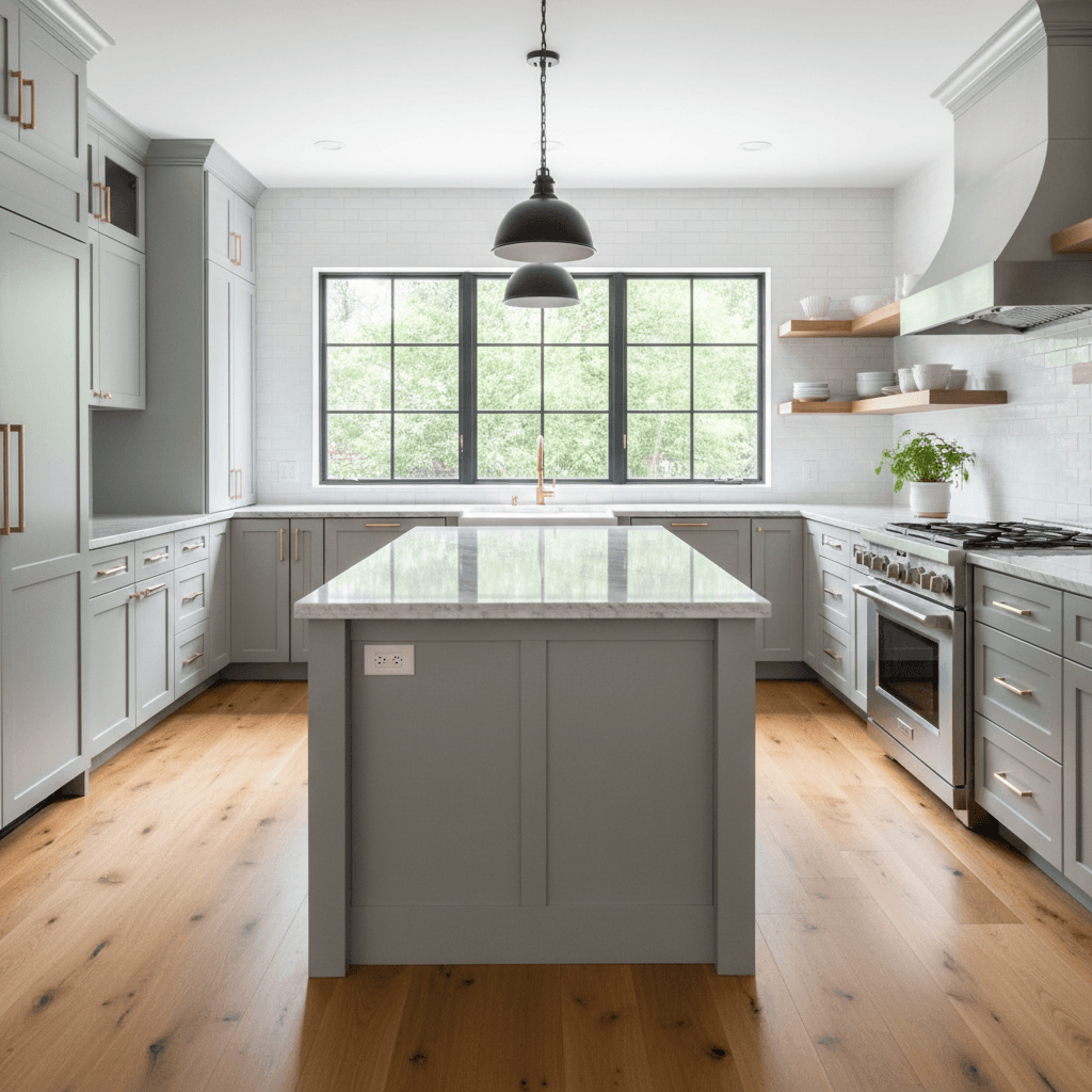 Remodeled kitchen with clean cabinetry and natural light