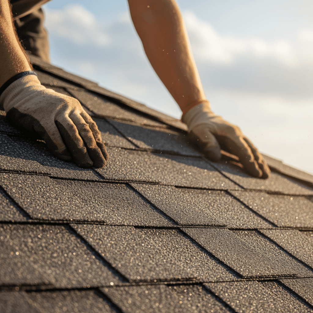 Close-up of shingle installation on a Dallas roof